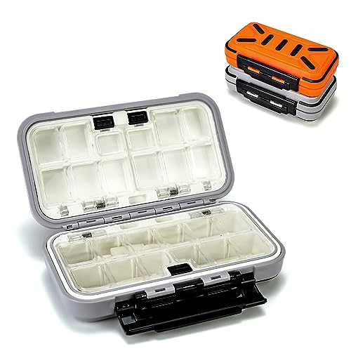 Piscorush 24 Fächer Wasserdicht Köderbox Angeln Tackle Box Spoon Tasche Angel Box Fishing Box Professionelle Angel Zubehör Aufbewahrungsbox Haken Köder Angelbox für Angelzubehör (Orange Grau je 1stk) von Piscorush