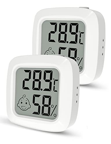 Digitales Thermometer Hygrometer Innen, Mini Thermo-Hygrometer, Temperatur und Luftfeuchtigkeitsmesser Feuchtigkeit mit ℃/℉ wählbar, magnetische Rückseite (Weiß -2 Stücke) von Pitasha