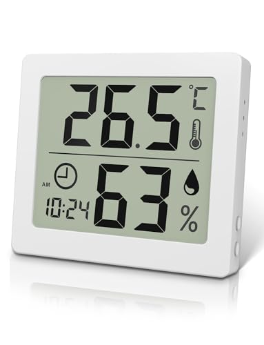 Pitasha Digitales Thermo-Hygrometer Raumthermometer Hygrometer Hygrometer 3,2 Zoll LCD Großes Display Desktop Thermometer mit Temperatur- und Feuchtigkeitsanzeige mit Uhr (Weiß) von Pitasha