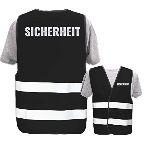 Bedruckte Warnwesten mit ISO-Leuchtstreifen * Standard- oder Reflex-Druck * Thema Sicherheit & Team, Warnweste Begriffe Security:Sicherheit (Reflektierend), Farbe + Größe:Schwarz (XL/XXL) von PixiPrints.com