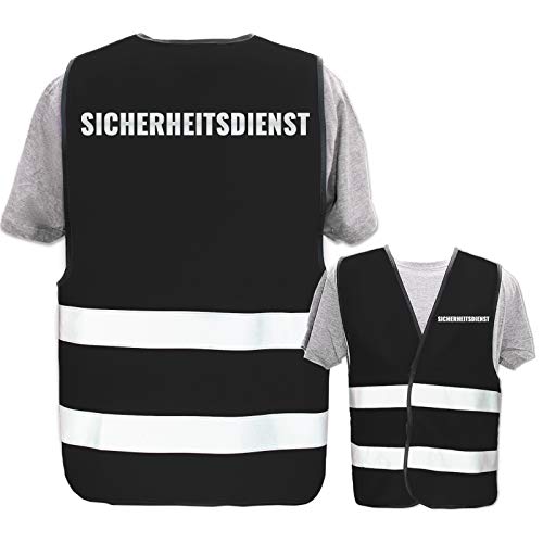 Bedruckte Warnwesten mit ISO-Leuchtstreifen * Standard- oder Reflex-Druck * Thema Sicherheit & Team, Warnweste Begriffe Security:Sicherheitsdienst (Reflektierend), Farbe + Größe:Schwarz (3XL/4XL) von PixiPrints.com