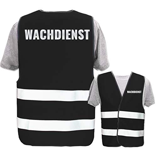 Bedruckte Warnwesten mit ISO-Leuchtstreifen * Standard- oder Reflex-Druck * Thema Sicherheit & Team, Warnweste Begriffe Security:Wachdienst (Reflektierend), Farbe + Größe:Schwarz (3XL/4XL) von PixiPrints.com