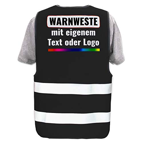 Hochwertige Warnweste direkt selber gestalten * eigener Aufdruck mit Text Logos Grafiken Designs, Position & Druckart:Rücken/Premium-Druck, Farbe & Größe:Schwarz/Größe XL/XXL von PixiPrints.com