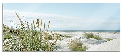 Glasbild Panorama | Wandbild aus Echtglas | Grasige Dünenlandschaft am Meer | 100x40 cm | inkl. Aufhängung und Abstandshalter von Pixxprint