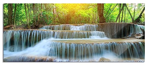 Glasbild Panorama | Wandbild aus Echtglas | Wasserfall im Regenwald | 100x40 cm | inkl. Aufhängung und Abstandshalter von Pixxprint