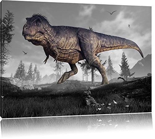 Pixxprint, T-Rex Dinosaurier in der Natur, Größe: 100x70 cm Leinwandbild, Wandbild, Kunstdruck, fertig bespannt von Pixxprint