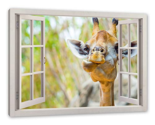 Pixxprint, Giraffe in der Natur, Fensterbild, Größe: 60x40 cm Leinwandbild, Wandbild, Kunstdruck, fertig bespannt von Pixxprint