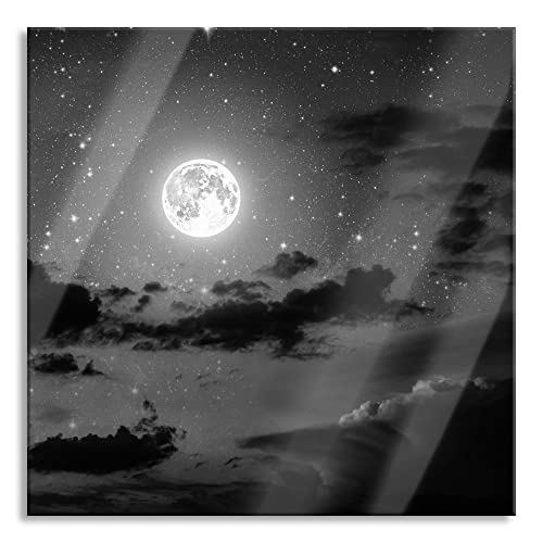 Pixxprint Glasbild | Wandbild auf Echtglas | Leuchtender Mond am Nachthimmel | 80x80 cm | inkl. Aufhängung und Abstandshalter von Pixxprint
