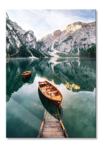 Pixxprint Glasbild | Wandbild aus Echtglas | Bootsteg am Pragser Wildsee | 40x60 cm | inkl. Aufhängung und Abstandshalter von Pixxprint