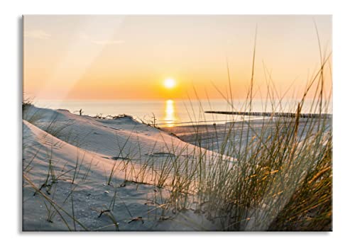 Pixxprint Glasbild | Wandbild aus Echtglas | Dünenblick auf Meer bei Sonnenuntergang | 80x60 cm | inkl. Aufhängung und Abstandshalter von Pixxprint