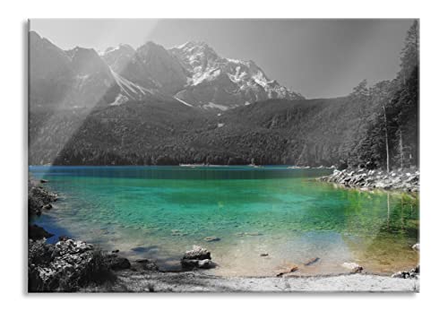 Pixxprint Glasbild | Wandbild aus Echtglas | Eibsee vor der Zugspitze | 100x70 cm | inkl. Aufhängung und Abstandshalter von Pixxprint