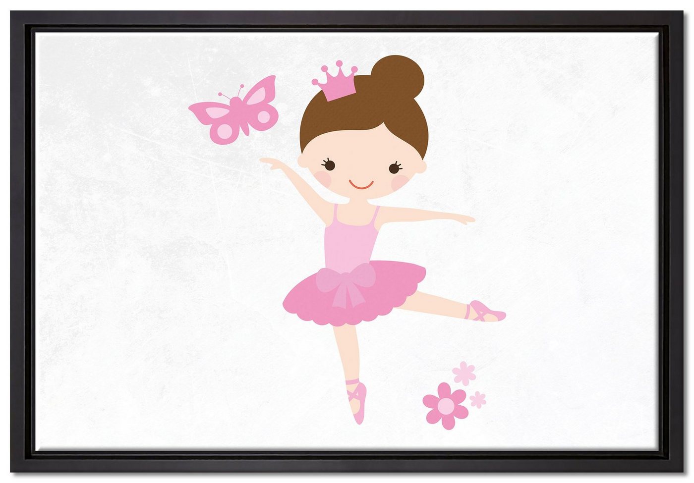 Pixxprint Leinwandbild Ballerina Schmetterling Blumen, Wanddekoration (1 St), Leinwandbild fertig bespannt, in einem Schattenfugen-Bilderrahmen gefasst, inkl. Zackenaufhänger von Pixxprint