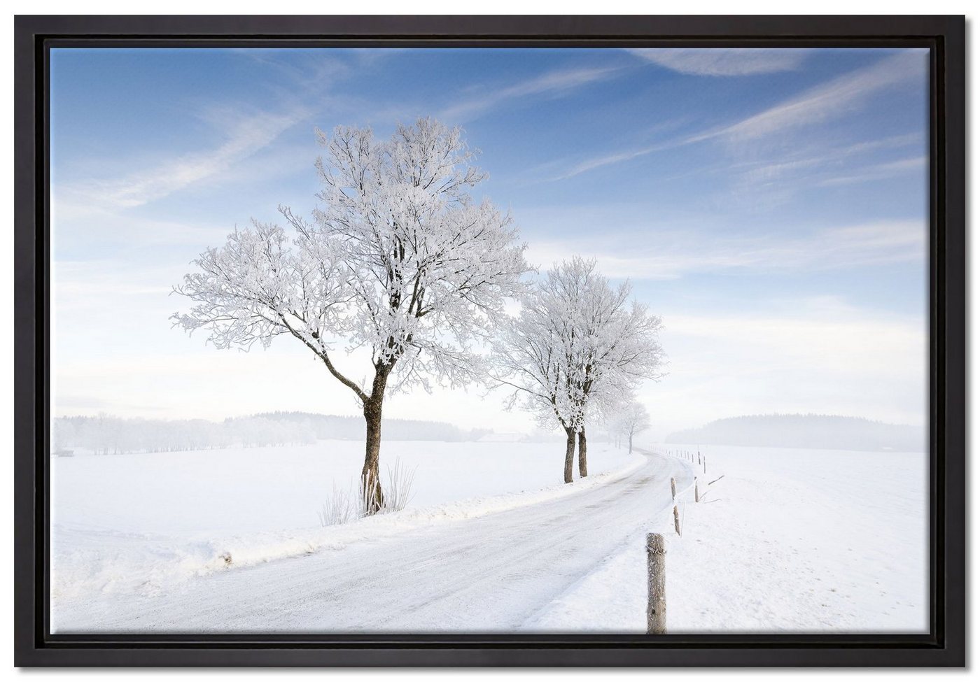 Pixxprint Leinwandbild Baum im Schnee, Wanddekoration (1 St), Leinwandbild fertig bespannt, in einem Schattenfugen-Bilderrahmen gefasst, inkl. Zackenaufhänger von Pixxprint