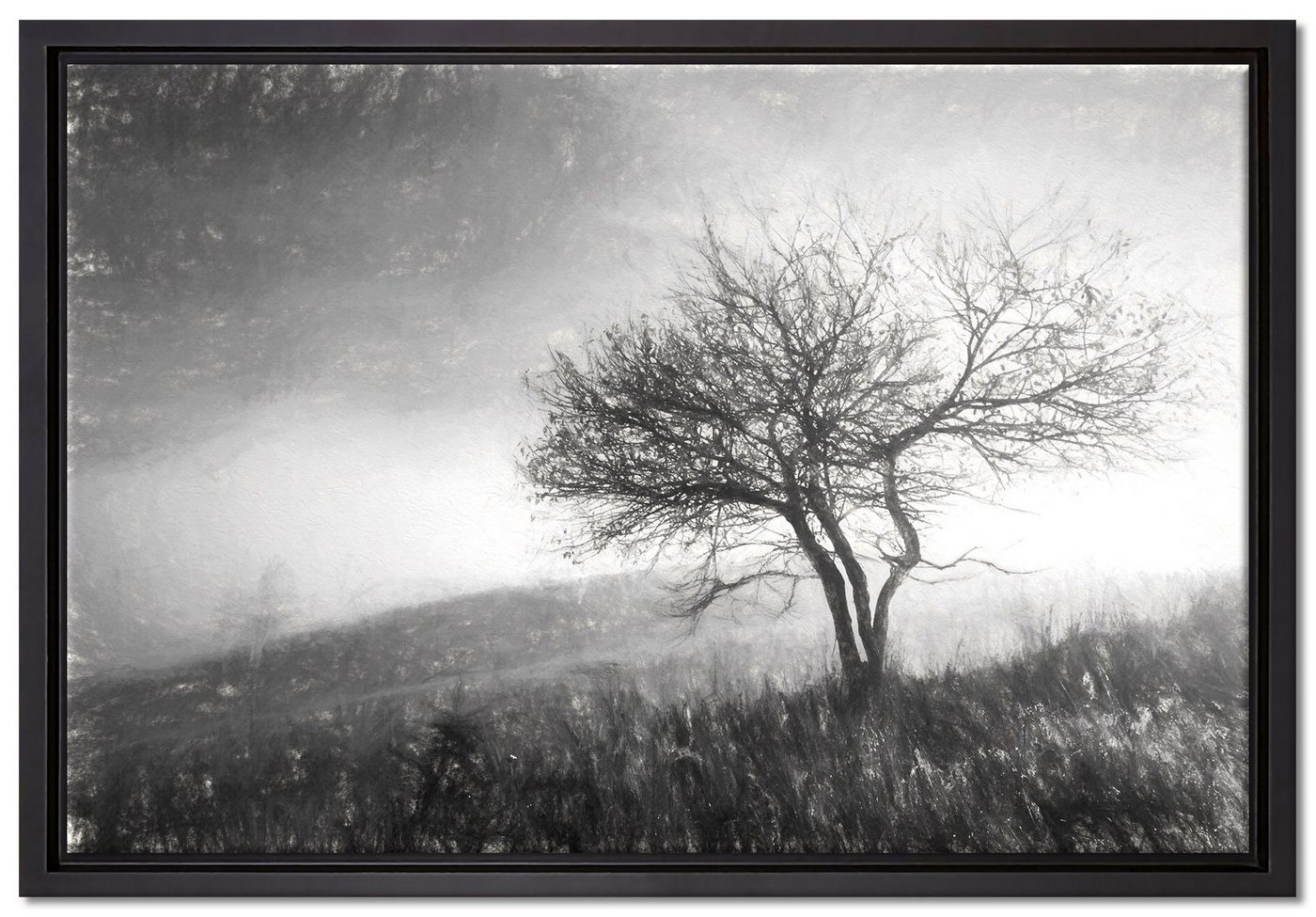 Pixxprint Leinwandbild Baum in Landschaft, Wanddekoration (1 St), Leinwandbild fertig bespannt, in einem Schattenfugen-Bilderrahmen gefasst, inkl. Zackenaufhänger von Pixxprint