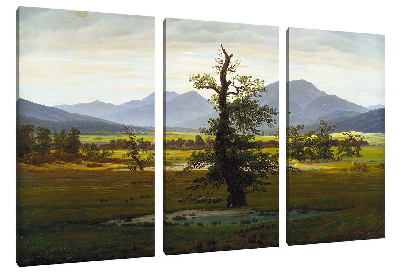 Pixxprint Leinwandbild Caspar David Friedrich - Der einsame Baum, Caspar David Friedrich - Der einsame Baum 3Teiler (120x80) (1 St), Leinwandbild fertig bespannt, inkl. Zackenaufhänger von Pixxprint