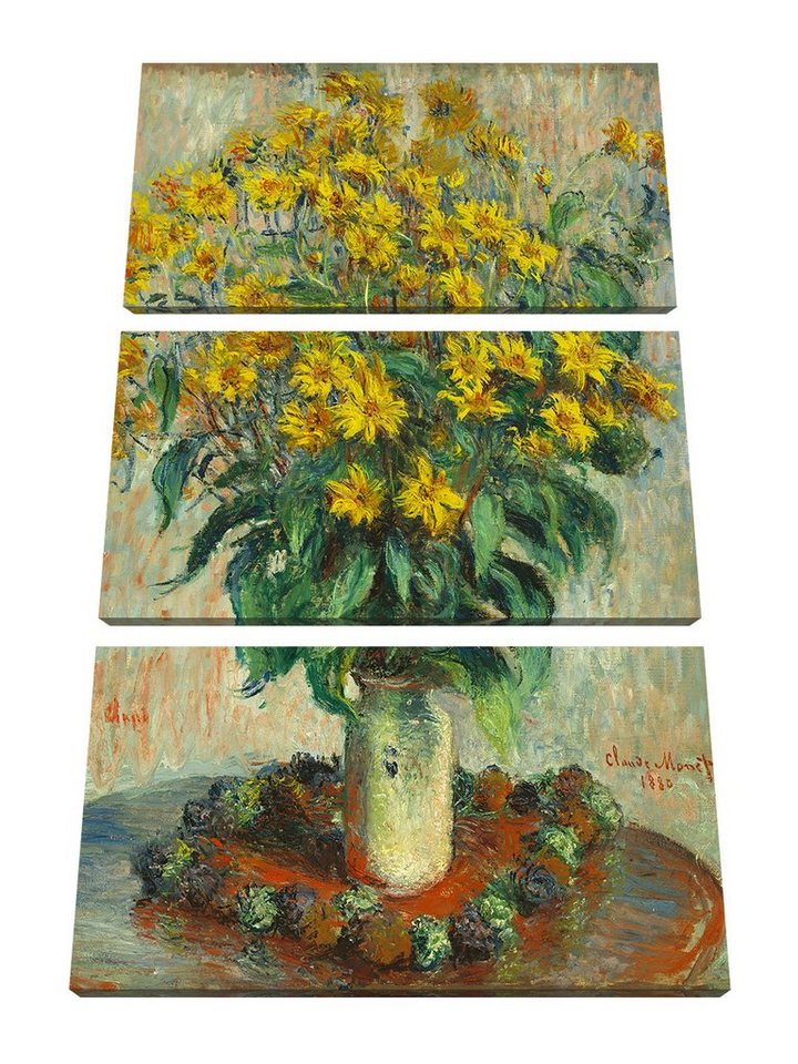 Pixxprint Leinwandbild Claude Monet - Topinambur Blumen, Claude Monet - Topinambur Blumen 3Teiler (120x80) (1 St), Leinwandbild fertig bespannt, inkl. Zackenaufhänger von Pixxprint