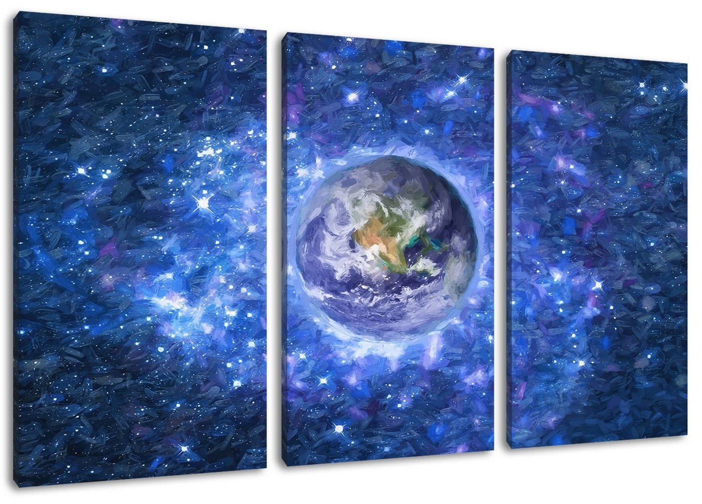 Pixxprint Leinwandbild Planet Erde im Weltraum Kunst, Planet Erde im Weltraum Kunst 3Teiler (120x80cm) (1 St), Leinwandbild fertig bespannt, inkl. Zackenaufhänger von Pixxprint