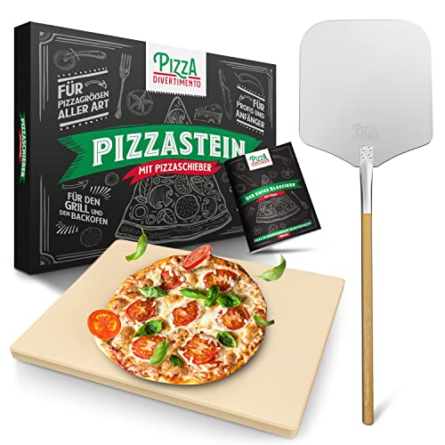 Pizza Divertimento - DAS ORIGINAL - Pizzastein für Backofen & Gasgrill – inkl. Pizzaschieber – Vergleich.org ausgezeichnet - Pizza Stein – Für knusprigen Boden & saftigen Belag - Inkl. e-Rezeptbuch von Pizza Divertimento