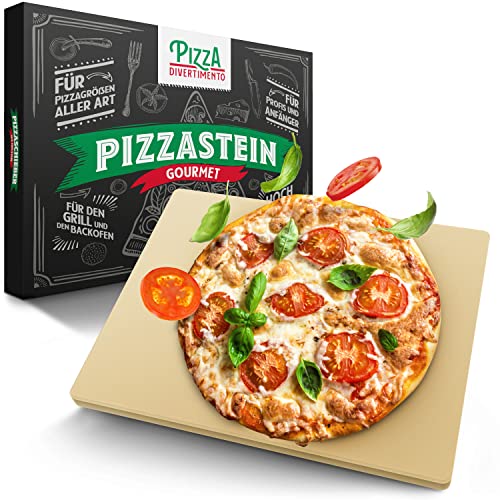 Pizza Divertimento - DAS ORIGINAL - Pizzastein für Backofen & Gasgrill – Vergleich.org ausgezeichnet - Pizza Stein aus Cordierit bis 900 °C – Für knusprigen Boden & saftigen Belag - Inkl. e-Rezeptbuch von Pizza Divertimento