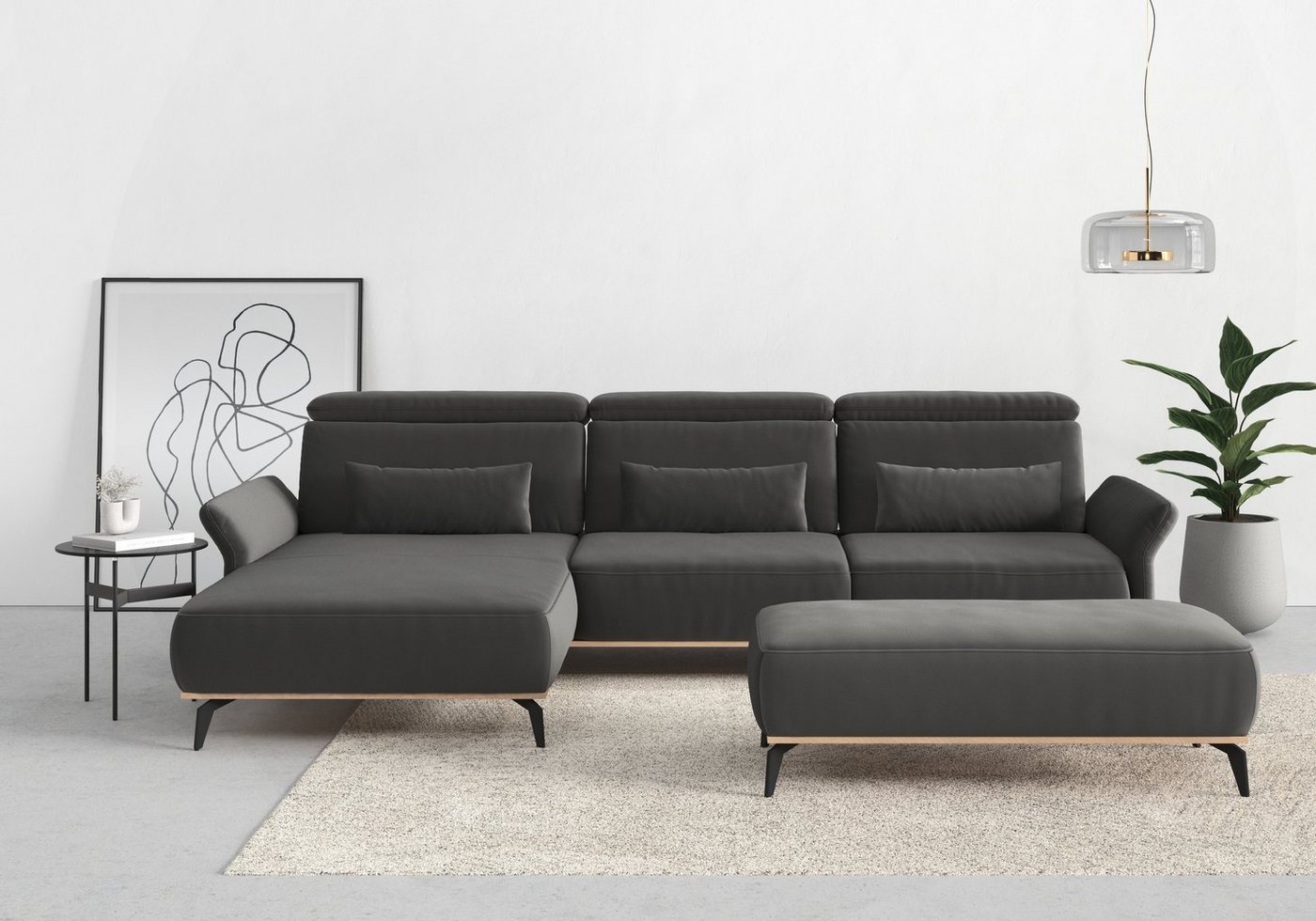 Places of Style Ecksofa Fjord L-Form, massiv, wahlweise mit Armlehnfunktion, Kopf- Sitztiefenverstellung von Places of Style