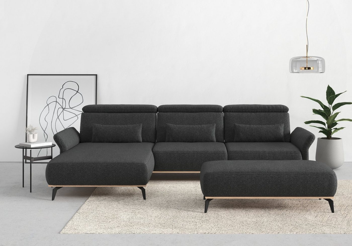 Places of Style Ecksofa Fjord L-Form, massiv, wahlweise mit Armlehnfunktion, Kopf- Sitztiefenverstellung von Places of Style