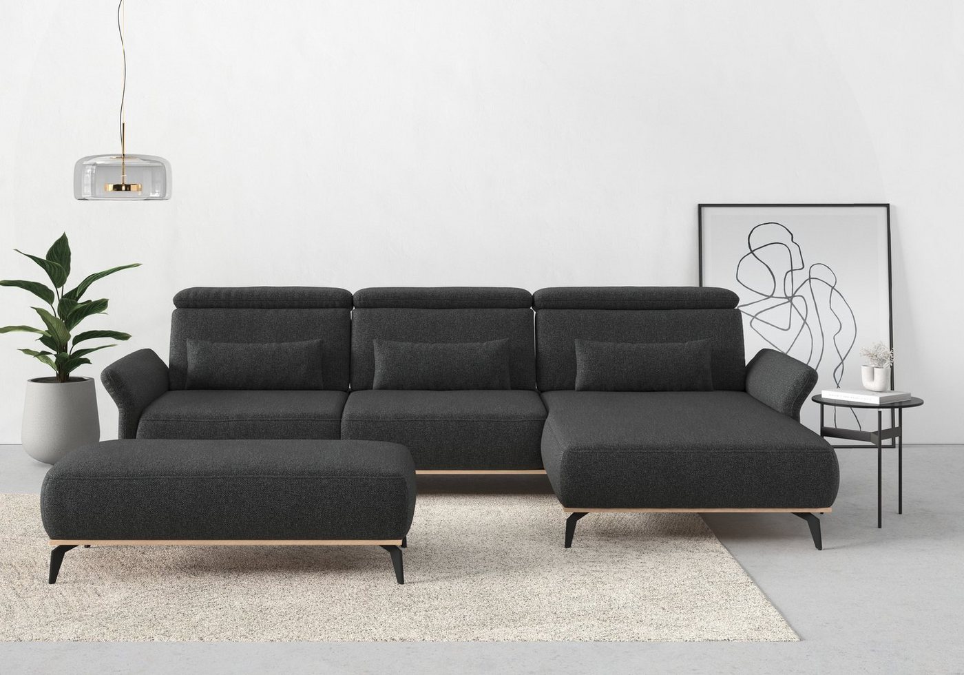 Places of Style Ecksofa Fjord L-Form, massiv, wahlweise mit Armlehnfunktion, Kopf- Sitztiefenverstellung von Places of Style