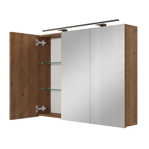 Planetmöbel ARIA Spiegelschrank Bad mit Beleuchtung 100 cm breit | Badschrank hängend mit Spiegel | Gold Eiche, mit Leuchte und Steckdose, Spiegelschrank Gäste WC 100 x 70 x 16 cm Planetmöbel ARIA Spiegelschrank Bad mit Beleuchtung 100 cm breit | Badschrank hängend mit Spiegel | Gold Eiche, mit Leuchte und Steckdose, Spiegelschrank Gäste WC 100 x 70 x 16 cm von Planetmöbel