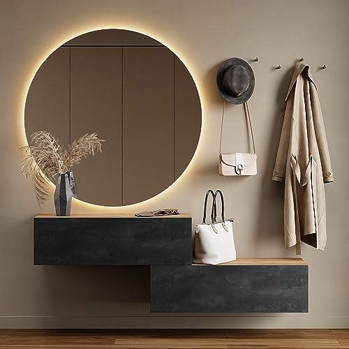 Planetmöbel Flur Möbel Garderobe Hängeschrank 2X 100 cm Gold Eiche - Schwarz Charcoal, Kompaktgarderobe mit Klappe als Stauraum, Wandgarderobe hängend oder stehend, 37,8T x 100B x 32,5H cm von Planetmöbel