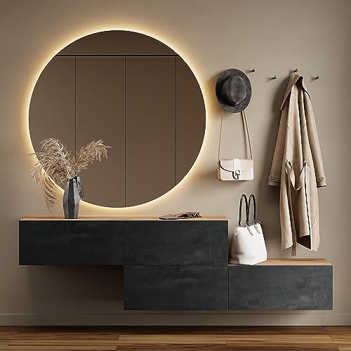 Planetmöbel Flur Möbel Garderobe Hängeschrank 2X 140 cm Gold Eiche - Schwarz Charcoal, Kompaktgarderobe mit Klappe als Stauraum, Wandgarderobe hängend oder stehend, 37,8T x 140B x 32,5H cm von Planetmöbel