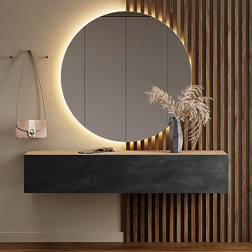 Planetmöbel Flur Möbel Garderobe Hängeschrank 1x 160 cm Gold Eiche - Schwarz Charcoal, Kompaktgarderobe mit Klappe als Stauraum, Wandgarderobe, dielen- & flurmöbel von Planetmöbel