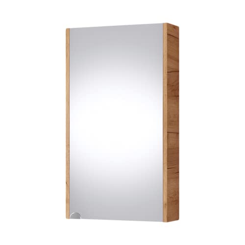 Planetmöbel Spiegelschrank 40cm Gold Eiche, Badezimmerschrank mit Spiegel hängend, Badespiegel, Badezimmmer Möbel für Gäste WC von Planetmöbel