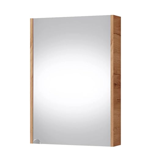 Planetmöbel Spiegelschrank in Gold Eiche Breite 50cm, Badspiegel Hängeschrank mit Softclose Schranktür für Badezimmer, Gäste WC von Planetmöbel