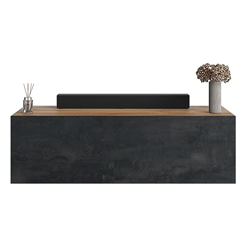 Planetmöbel TV Board 300 cm Gold Eiche/Schwarz Charcoal, TV Schrank mit 3 Klappen als Stauraum, Lowboard hängend oder stehend, Sideboard Wohnzimmer von Planetmöbel