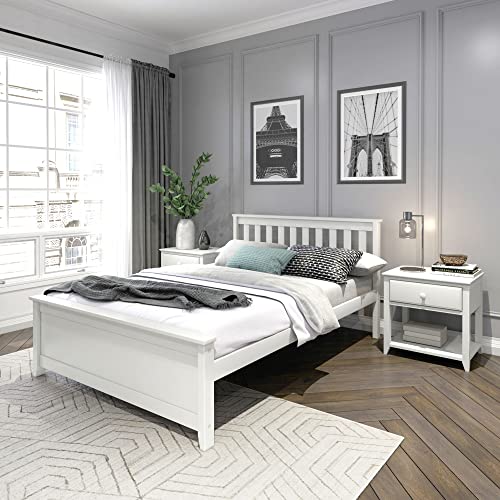 Maxwood Furniture stabiles Doppelbett, aus neuseeländischem Kiefernholz, inklusive Lattenrost, 140x200cm-Bettgestell, extra hohe Gewichtsbelastbarkeit, Klassisches Design, Weiß von Plank+Beam