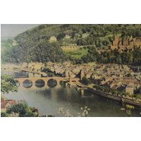 Original Vintage Schulwandkarte Heidelberg Im Frühling Schloss Koloriert Fotodruck Neckarfluss 1950Er Jahre Poster Romantisch von PlanographicSociety