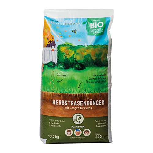 Plantura Bio Herbstrasendünger mit Langzeit-Wirkung, 10,5 kg, für maximale Winterhärte, idealer Dünger für den Rasen im Herbst, unbedenklich für Hund, Haus- & Gartentiere, Rasendünger, Langzeitdünger von Plantura