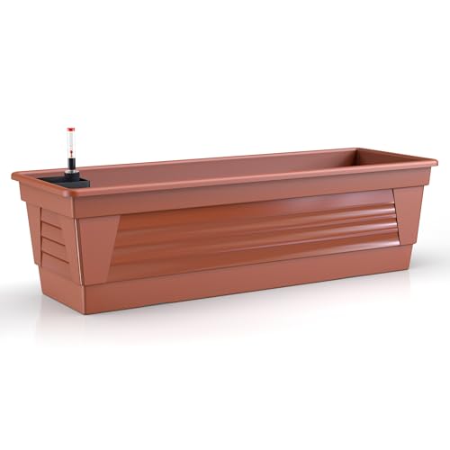 Blumenkasten Milano 80 cm lang Farbe Terrakotta mit Wasserspeicher und Wasserstandsanzeige Pflanzkasten für Balkon und Garten witterungsbeständig für Innen und Außen von Plastard