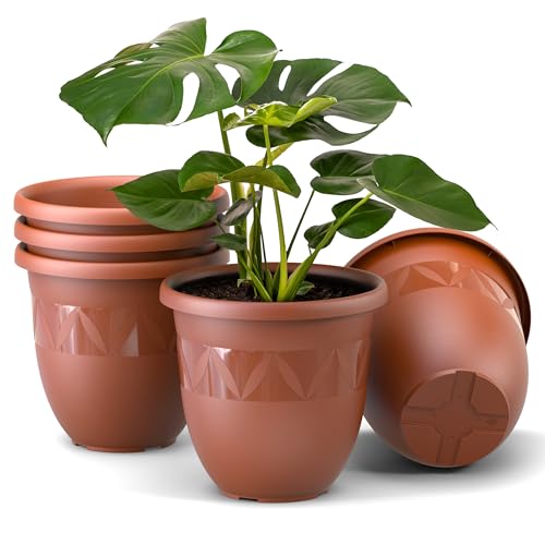 Plastard Übertopf 5er Set Durchmesser 24 cm Terrakotta Blumentopf für Innen und Außen aus Kunststoff Pflanztopf für Balkon Terrasse Pflanzkübel Kräutertopf von Plastard