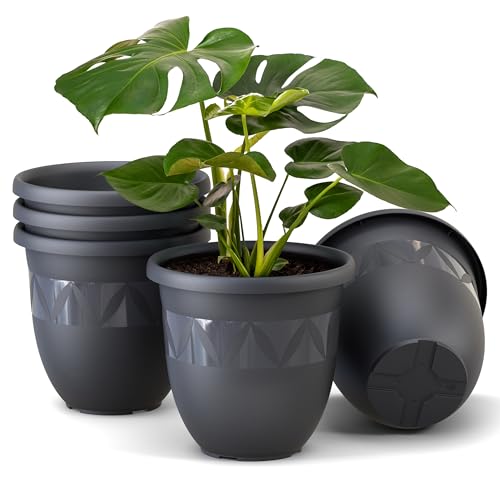 Plastard Übertopf 5er Set Durchmesser 35 cm Anthrazit Blumentopf für Innen und Außen aus Kunststoff Pflanztopf für Balkon Terrasse Pflanzkübel Kräutertopf von Plastard