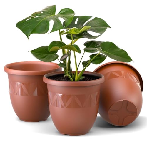 Plastard Übertopf 3er Set Durchmesser 24 cm Terrakotta Blumentopf für Innen und Außen aus Kunststoff Pflanztopf für Balkon Terrasse Pflanzkübel Kräutertopf von Plastard