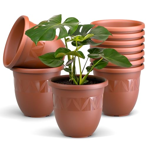 Plastard Übertopf 10er Set Durchmesser 18 cm Terrakotta Blumentopf für Innen und Außen aus Kunststoff Pflanztopf für Balkon Terrasse Pflanzkübel Kräutertopf von Plastard