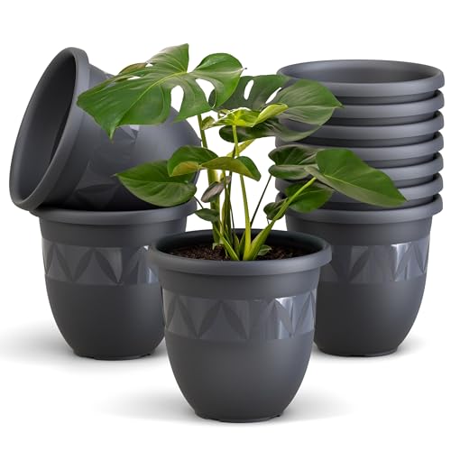 Plastard Übertopf 10er Set Durchmesser 21 cm Anthrazit Blumentopf für Innen und Außen aus Kunststoff Pflanztopf für Balkon Terrasse Pflanzkübel Kräutertopf von Plastard