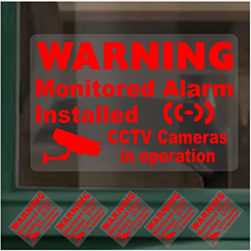 5 x kleine Alarm-Aufkleber für Überwachungskamera, Video-Aufnahme, Sicherheitswarnung, Fensteraufkleber, Mini-Schilder, selbstklebend, Vinyl-Schilder, rot auf klar, 90 x 60 mm von Platinum Place