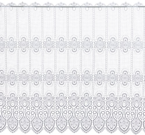 Plauener Spitze by Modespitze, Store Bistro Gardine Scheibengardine mit Stangendurchzug, hochwertige Stickerei, Höhe 83 cm, Breite 96 cm, Weiß von Modespitze