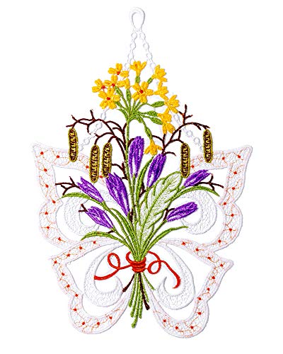 Plauener Spitze Fensterbild mit Schmetterling mit Blumen HXB ca.30 x 20 cm von Plauener Spitze