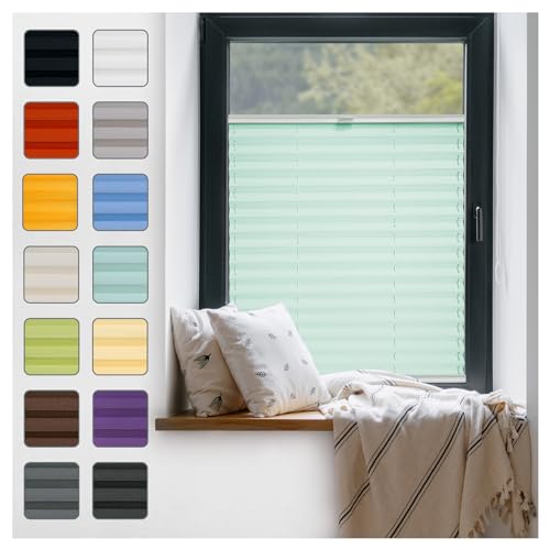 Fenster Plissee ohne Bohren zum Kleben Innenrahmen - Thermo Plisseerollo Innen - Rollo Jalousie, Halterungen auf Rahmen, Faltrollo, Sichtschutz, Blickdicht, für Fenster & Tür - Mint, 70 x 70 cm von Plisart