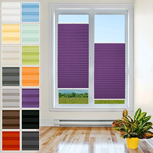 Klemmfix Plissee Ohne Bohren - 45 cm x 160 cm - Plissee Klemmfix Rollo Violett - Plissees für Fenster - Jalousien zum Klemmen - Plisee Rollo Ohne Bohren Klemmfix - Plisseerollo - Plisses - Plisse von Plisart