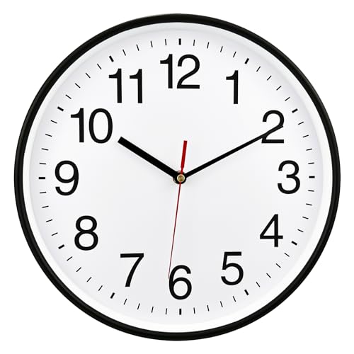 Plumeet Stille Wanduhr, 30cm Geräuschelose Nicht Tickende Qualitative Schwarze Quarz-Wanduhr Dekorative Wohnung/Küche/Büro/Schuluhr, Einfach zu Lesen, Batteriebetrieben (Weiß) von Plumeet