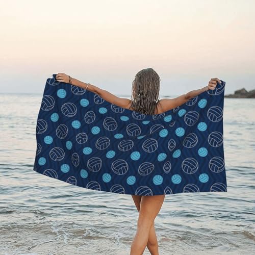 Blaues Mikrofaser-Strandtuch mit Volleyball-Druck, groß, schnell trocknend, sandfrei, Badetuch für Reisen, Schwimmen, Sport, Fitnessstudio, Yoga, Urlaub, 80 x 160 cm von Pmnnerefaq