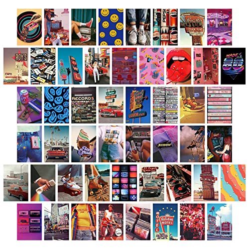 50 Vintage ästhetische Postkarten Set, Buntes Vintage Collage Set, ästhetisches Bild für Wandcollage,Amerikanische Vintage Postkarte, Schlafsaal Display, Raumdekoration, Poster für Schlafzimmer von PnxdeobXL